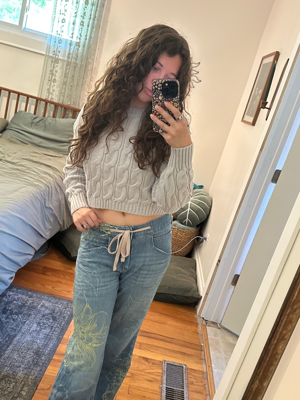 Pink Rose Light Gray Cable Knit Crewneck Sweater